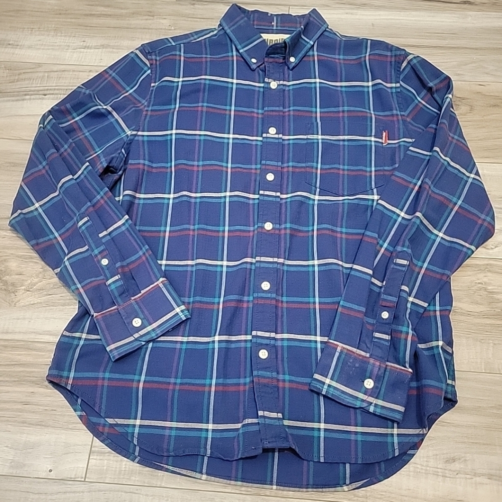 Chubbies Shirt Adult Medium Blue Red Plaid  Button Down Long‎ Sleeve